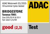 Opona Bridgestone Turanza T001 wyróżniona w testach ADAC
